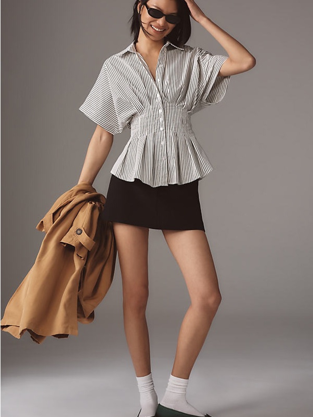 Tobie Short-Sleeve Pleated Blouse by Exquise - Picture 8 of 10
